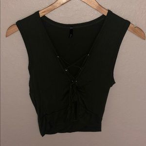 Go Jane Criss Cross Olive Color Crop Top